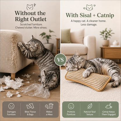 Catnip Sisal Kicker Toy for Indoor Cats – Natural Scratch, Bite & Bunny Kick Toy for Bored Cats