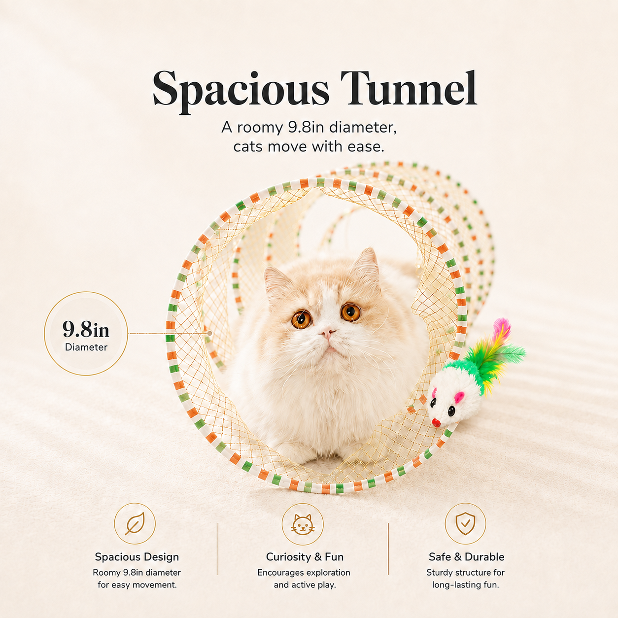 Interactive Spiral Cat Tunnel with Feather & Plush Mouse Toys