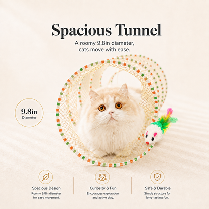 Interactive Spiral Cat Tunnel with Feather & Plush Mouse Toys