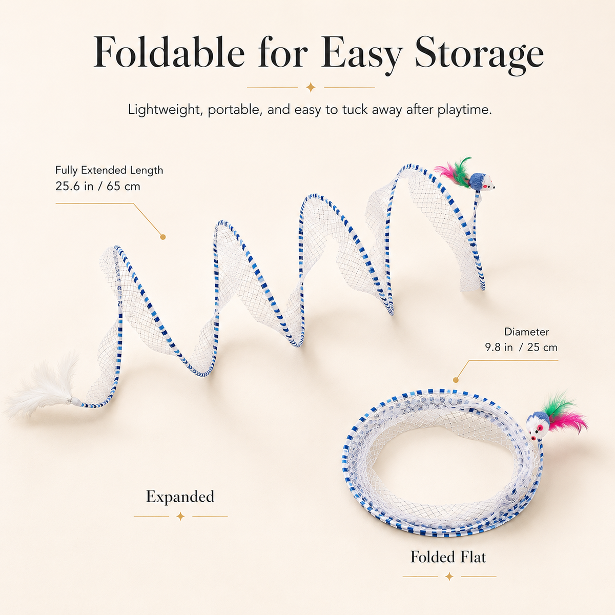 Interactive Spiral Cat Tunnel with Feather & Plush Mouse Toys