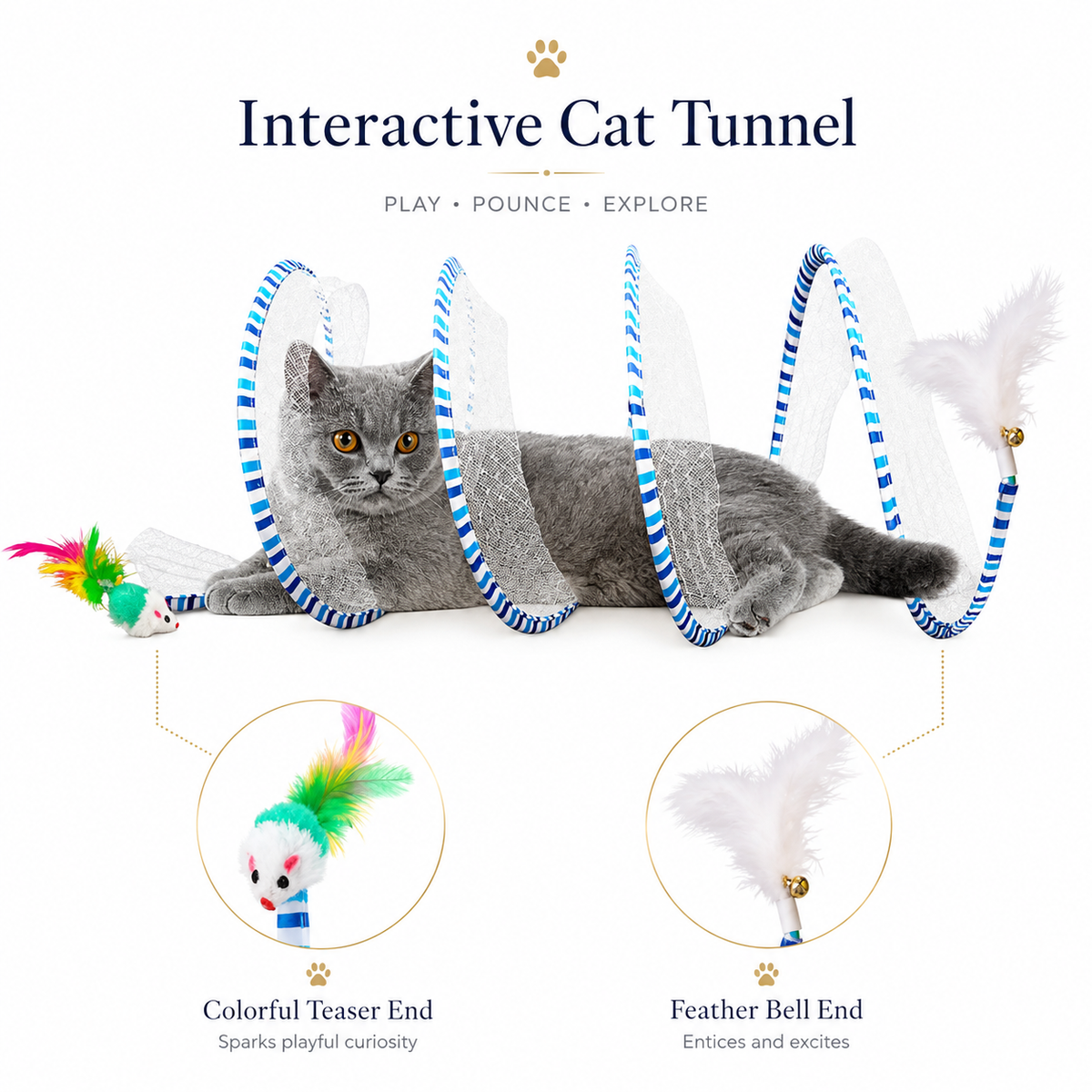 Interactive Spiral Cat Tunnel with Feather & Plush Mouse Toys