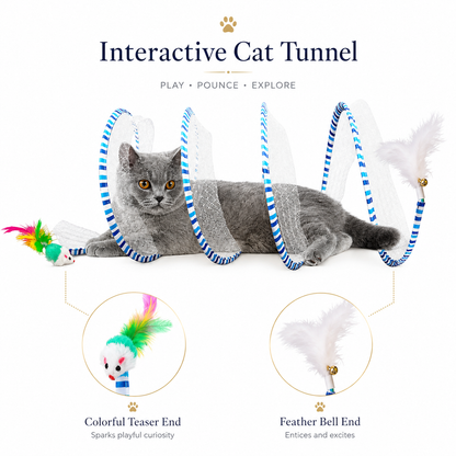 Interactive Spiral Cat Tunnel with Feather & Plush Mouse Toys