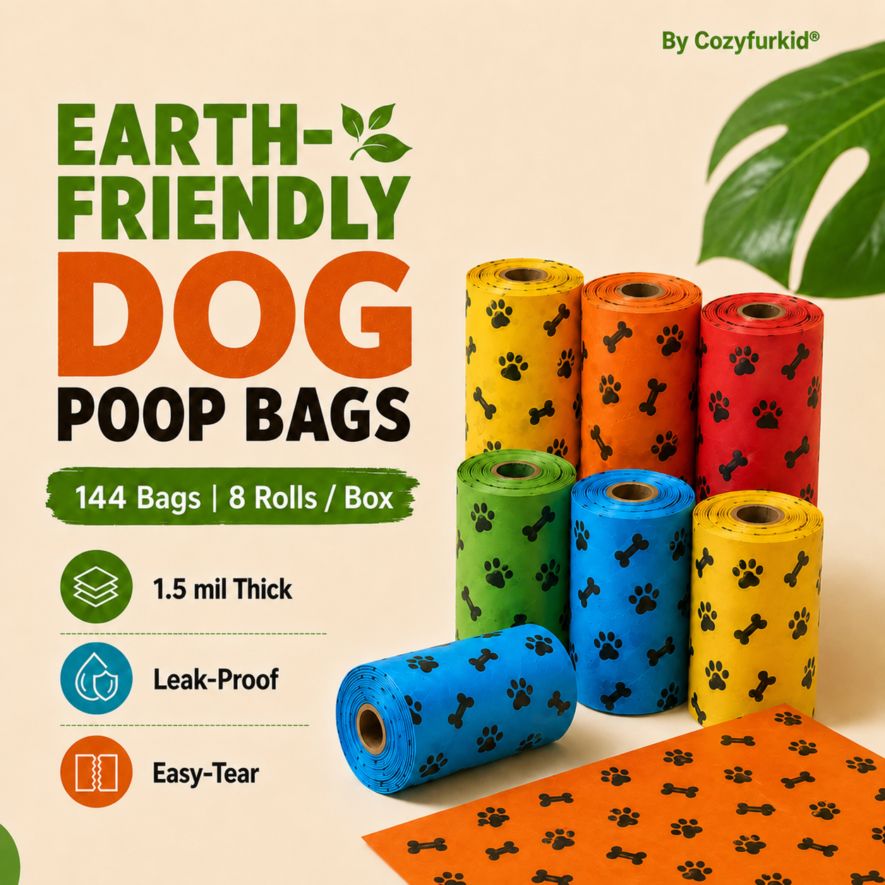 Cozyfurkid Compostable Pet Poop Bags – Leakproof & Tear-Resistant