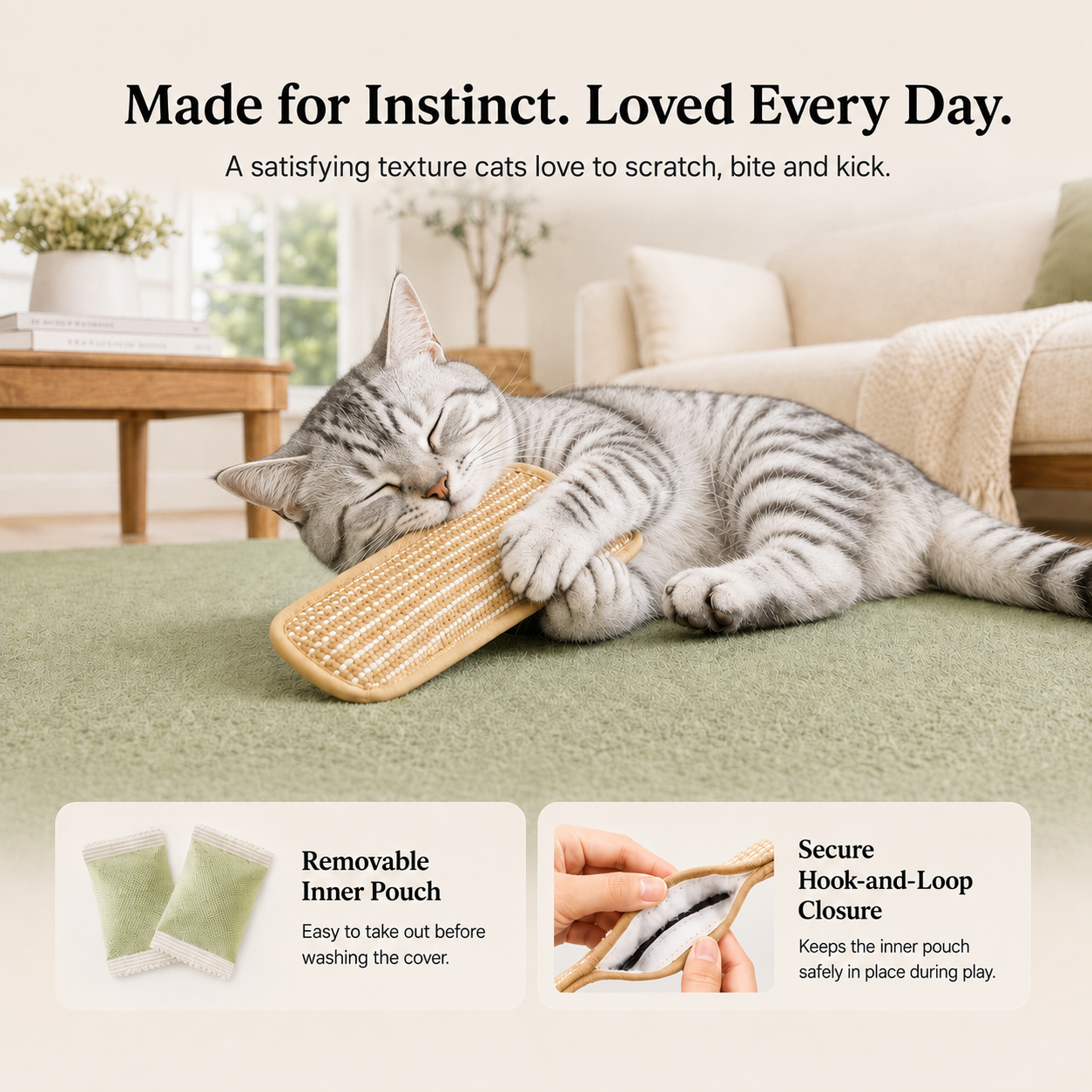 Catnip Sisal Kicker Toy for Indoor Cats – Natural Scratch, Bite & Bunny Kick Toy for Bored Cats