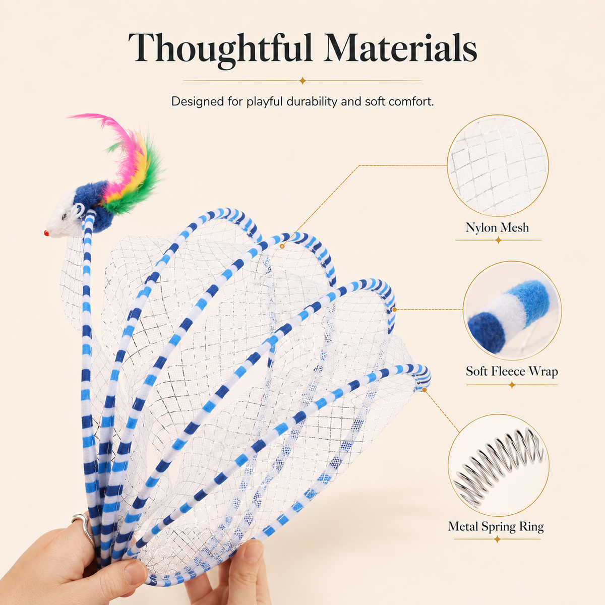Interactive Spiral Cat Tunnel with Feather & Plush Mouse Toys