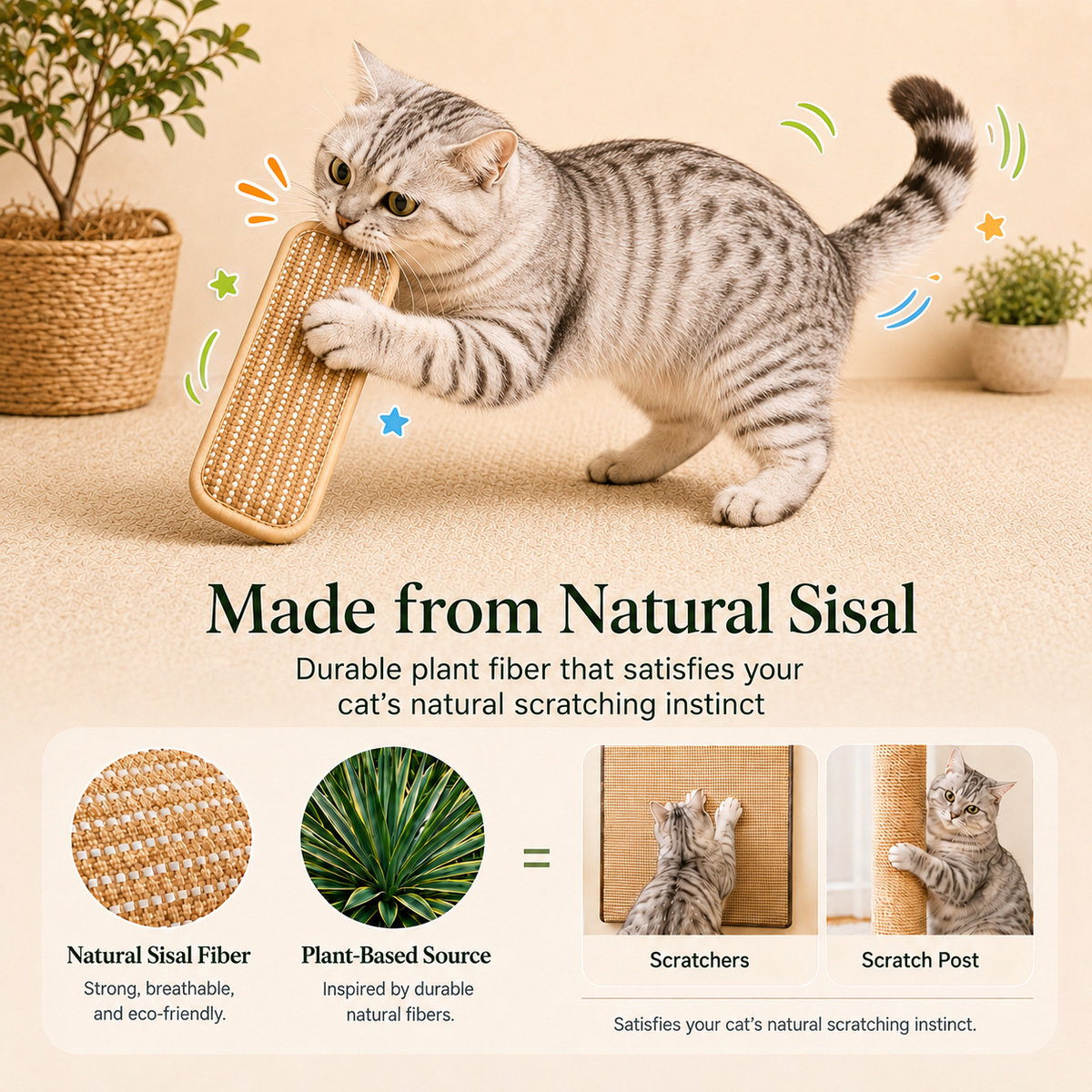 Catnip Sisal Kicker Toy for Indoor Cats – Natural Scratch, Bite & Bunny Kick Toy for Bored Cats